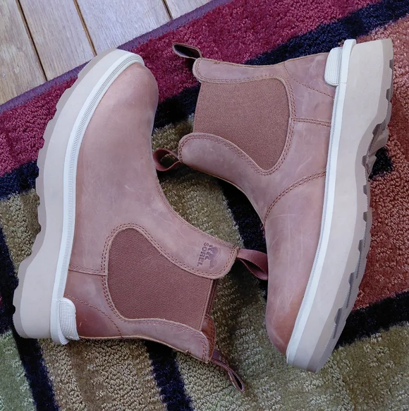 Sorel brown & tan leather Hi Rise Chelsea ankle boots Womens 5.5 - Picture 5 of 9